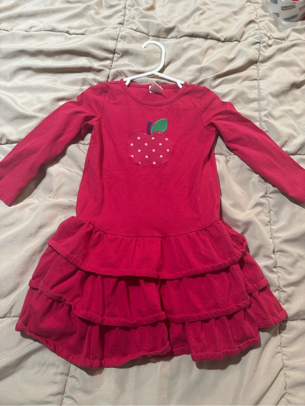 Girls red Ruffle Dress with Apple Applique - Kids